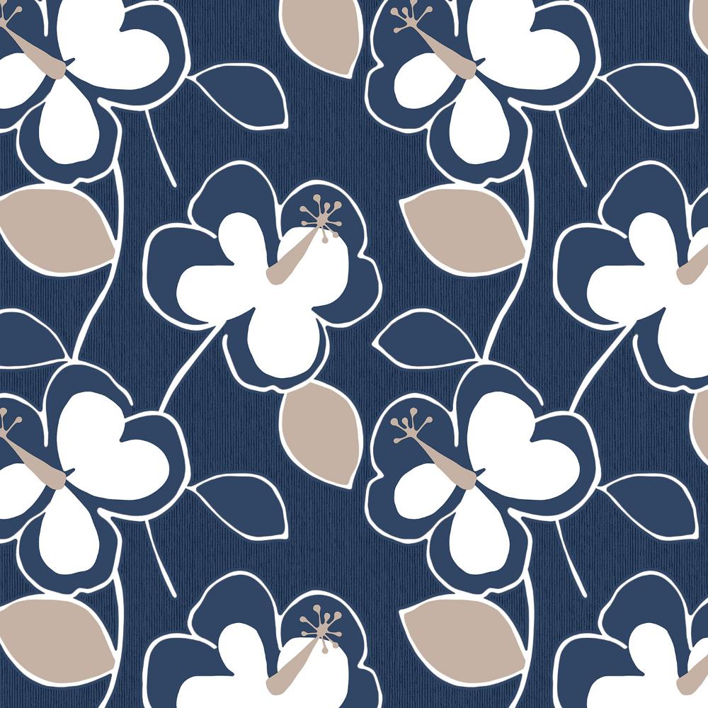 Patton Wallcoverings JJ38016 Rewind Flower Power In Navy And Taupe Wallpaper 